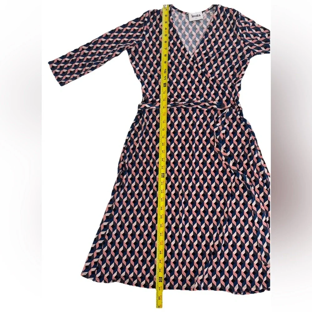 Leota Original Wrap Dress Geometric Handmade In USA navy blush Geometric Sm - Picture 7 of 10